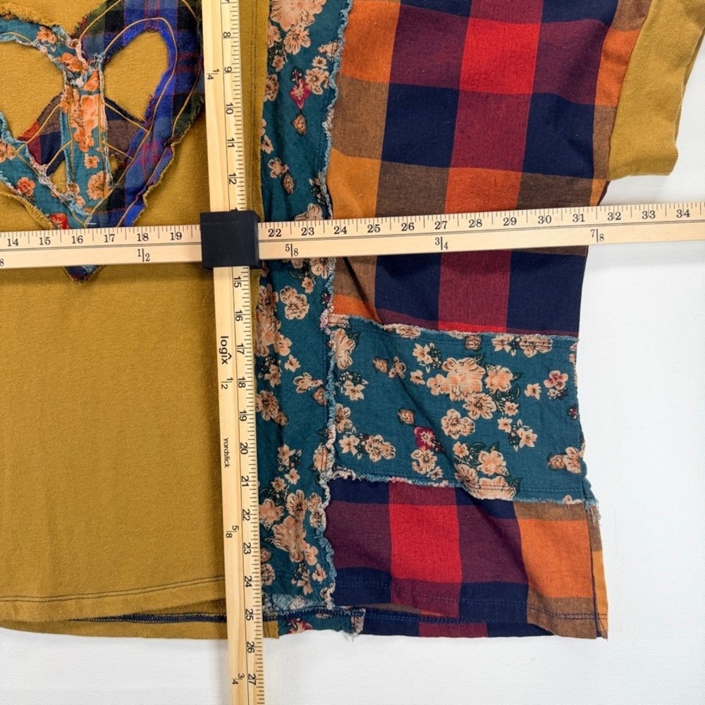 Easel Patchwork Heart Top Oversized Boho Plaid Floral Tunic Small - Picture 6 of 14